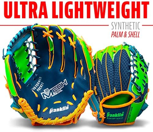 Franklin Sports Kids Baseball Glove + Ball Sets - Meshtek Youth Teeball Gloves for Kids + Toddlers - Left + Right Hand Throw Mitts + Glove Sets with Foam Balls - Boys + Girls Gloves - 9.5" Inch