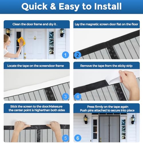 Smartor Magnetic Screen Door Magnetic Closure Fits 36"x80" Doors |Polyester - Retractable Screen Door Mesh| Self Sealing|Hands Free |Keeps Bugs Out|Pet and Kid Friendly-39 Inch x 82 Inch