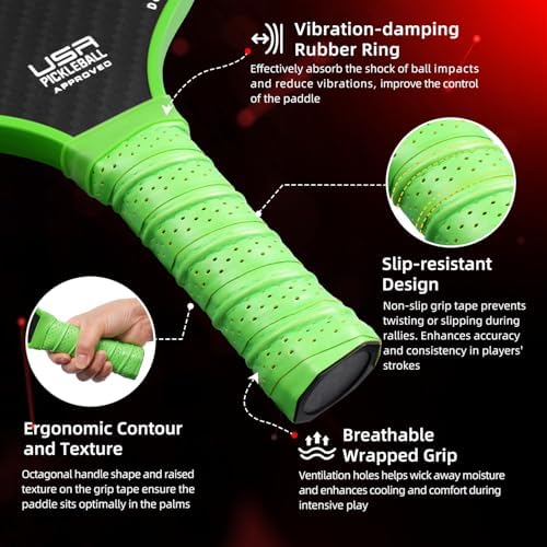 BAGAIL Pickleball Paddles, USAPA Approved Fiberglass Surface Pickleball Set, Lightweight Pickle Ball Rackets with 4 Balls, 1 Bag, Designed in California for Traction and Stability