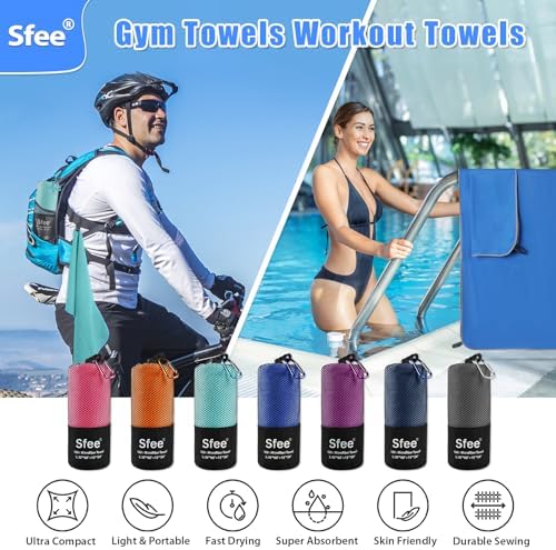Sfee 2 Pack Microfiber Travel Towel, Quick Dry Large Beach Towel, Super Absorbent Compact Lightweight for Camping, Gym, Hiking, Pool, Backpacking, Bath, Yoga