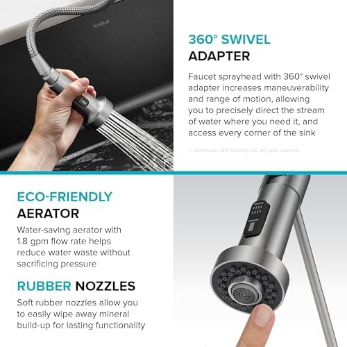 KRAUS Bolden Commercial Style 2-Function Single Handle Pull Down Kitchen Faucet in Stainless Steel, KPF-1610SS