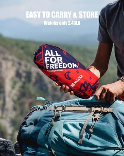 AKSOUL Sleeping Pad Ultra-Thick - Inflatable Sleep Mat, Lightweight & Compact 4.72 in Air Mattress with Pillow, Self-Inflating with Built-in Foot Pump for Traveling, Hiking, Camping (Blue)