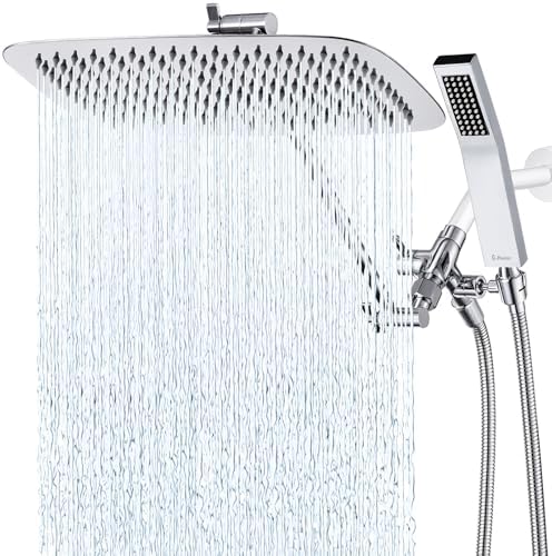 G-Promise All Metal 14 Inch Dual Shower Head with Handheld Combo, Rain Shower Head, Adjustable Extension Arm, Smooth 3-Way Diverter, 71 Inch Extra Long Hose - A Bathroom Upgrade (Chrome)