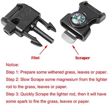 5/8 Inch Compass Flint Scraper Fire Starter Whistle Buckle Paracord Bracelet Outdoor Camping Emergency Survival Travel Kits
