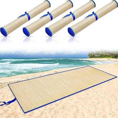 Qunclay 4 Packs Straw Beach Mat Waterproof Non Slip Straw Mat Foldable Lightweight Picnic Mat with Trim for Camping Sunbathing Picnic Floor Yoga