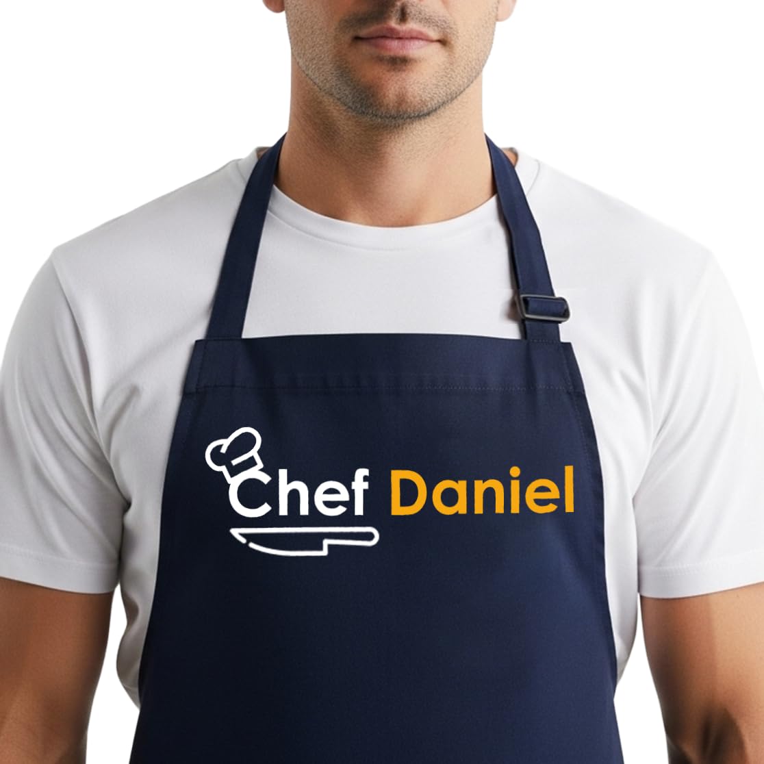Personalized Aprons with Custom Name, Chef Apron for Cooking, Personalized Gifts Men, Apron Gifts Women with Pockets, Waterproof Chef Apron, Husband Dad Gifts for Christmas, Grill Gifts for Men