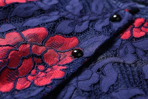 LAI MENG FIVE CATS Women's Flowy Lace Floral Hollow Out Short Sleeve Dress with Belt