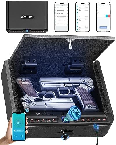 BILLCONCH Gun Safe for Handgun - Biometric Gun Safe 4 Ways Quick Access with Fingerprint/Full-digital Keypad/Key/APP Lock Handgun Pistol Safe for Nightstand Bedside Home