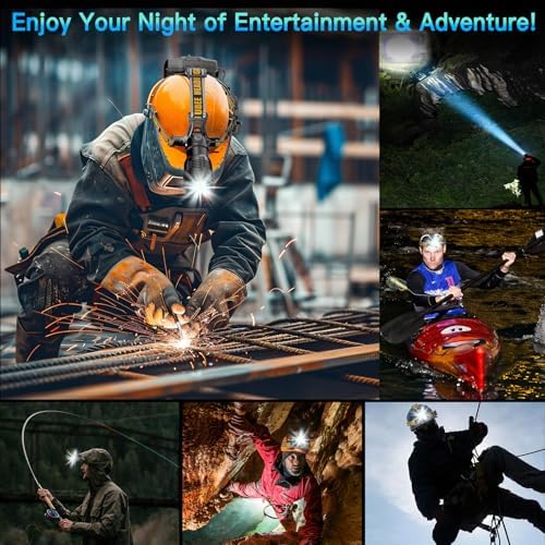 UBEE Headlamp Rechargeable, 800LM Head Lamp Super Bright LED Rechargeable Head Lamps with 7 Modes & IP68 Waterproof Rechargeable Headlamp,Adjustable Head Lamp for Outdoor Camping Hiking Climbing