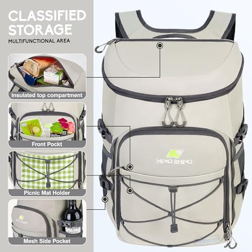 N NEVO RHINO Insulated Backpack Cooler - 36/54 Can Capacity, Waterproof Leak-Proof Lightweight Multi-Functional & Spacious, Ideal for Camping, Travel, Beach, Picnics, Lunch & Day Trips