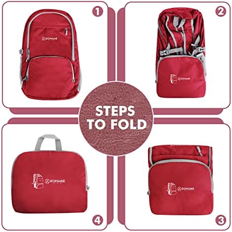 ZOMAKE Lightweight Packable Backpack 30L, Foldable Hiking Backpacks Water Resistant Compact Folding Daypack for Travel(Red)