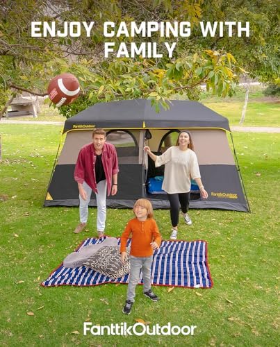 FanttikOutdoor Instant Cabin Tent 6/8/10/12 Person Camping Tent Setup in 60 Seconds with Rainfly & Windproof Portable with Carry Bag for Family Camping & Hiking, Upgraded Ventilation, Khaki