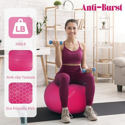 Anti-Burst and Slip Resistant Exercise Ball - Yoga, Fitness, Birthing Ball With Quick Pump, 2,000-Pound Capacity, Multiple Colors and Sizes