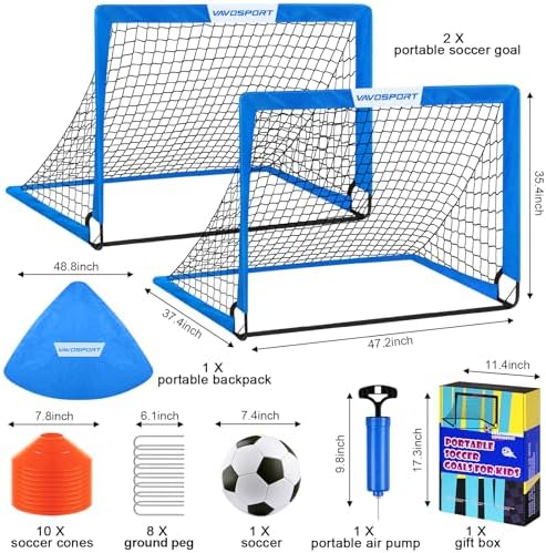 Kids Soccer Goals for Backyard Set - 2 of 4' x 3' Portable Soccer Goal Training Equipment, Pop Up Toddler Soccer Net with Soccer Ball, Soccer Set for Kids and Youth Games, Sports