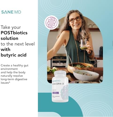 SANE MD - Viscera 3 Postbiotics with Tributyrin - Sodium Butyrate Supplement for Gas and Bloating Relief - Gut Health - IBS & Leaky Gut Butyric Acid Supplement - NSF Certified - 30 Capsules