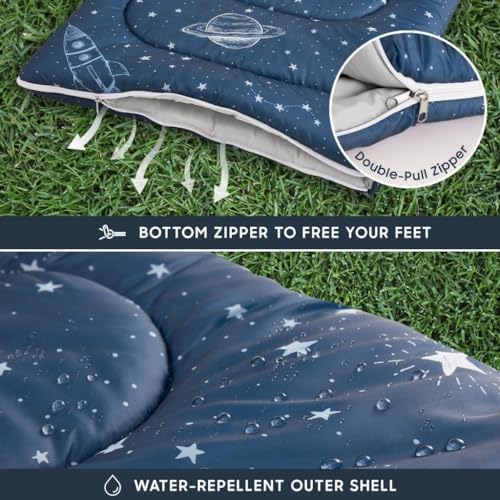 Wake In Cloud - Kids Sleeping Bag for Boys Toddlers, Camping in Warm Cold Weather, Backpacking Lightweight Compact Outdoor Liner for 3 Seasons Summer Spring Fall