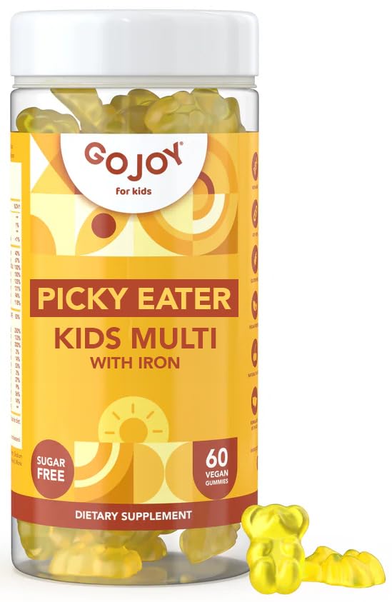 GOJOY NATURALS Picky Eater Kids Multivitamin Gummies with Iron - Sugar Free Chewable Iron Supplement for Toddlers & Children 3 & Up - Essential Kids Vitamins for Growth & Development