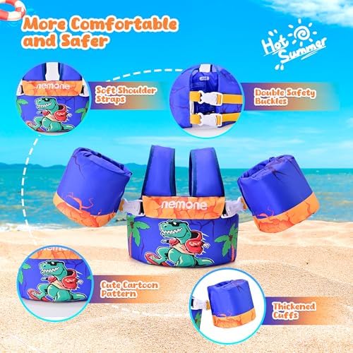 NEMONE Toddler Swim Vest for 22-70 lbs Kids Floaties Swim Jacket with Arm Water Wings for Girls Boys 2 3 4 5 6 7 Years Old Sea Beach Pool