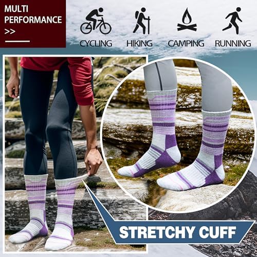 Anlisim Merino Wool Hiking Socks for Women Thermal Winter Warm Boot Work Cushion Socks 5 Pairs