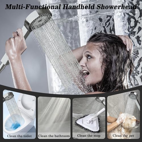 Shower Head, Rain Shower Head with Handheld Spray Combo, 10 Inch Adjustable High Pressure Rainfall Shower Head, Dual Showerhead Set with Extension Arm and 60 Inch Long Shower Hose (Silver)