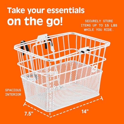 Retrospec Apollo Detachable Front Bike Basket Steel Half-Mesh with Integrated Detachable Hooks and Built-In Handle, Easy Assembly and Portability for Bicycles