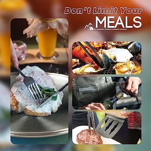 Camping Utensils Set, 21pcs Camp Cooking Kit with BBQ Tools, Knife Set & Spice Kit – Heat-Resistant Cutting Board, Dishwasher-Safe Cutlery for Outdoor, Hiking, Backpacking