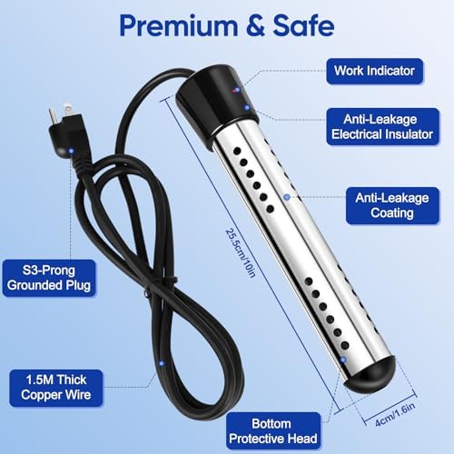 6000mAh Portable Shower for Camping with 2000W Immersion Water Heater – Rechargeable Camp Shower Pump, 4-Mode Filtered Head, LED Display, Outdoor Camping Shower Kit for Travel, Pets & Car Washing