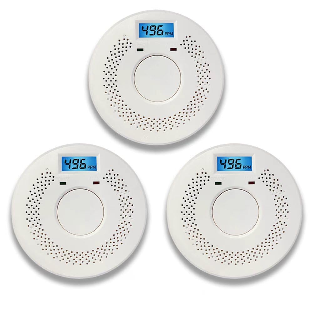 smoke detector smoke and carbon monoxide detector,smoke alarm,CO Detector smoke detector, Carbon Monoxide Alarm,5 Year Battery OperatedLCD Display and Sound Warning for Home, Bedroom, Kitchen,(3 Pack)