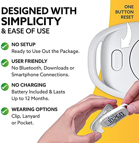 3DFitBud Simple Step Counter Walking 3D Pedometer from 3DActive with Clip & Lanyard - A420S