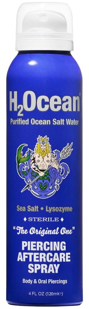 H2Ocean Piercing Aftercare Spray, Sterile Sea Salt Saline Solution, 4 oz