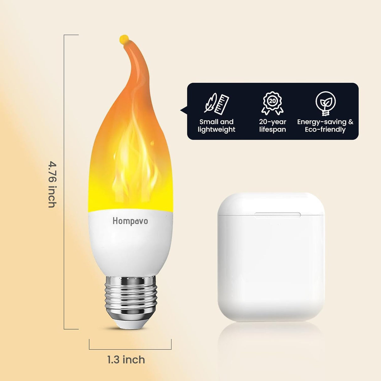 Hompavo LED Flame Light Bulbs E26 Base, Upgraded 3 Modes Flickering Candle Bulbs for Halloween Christmas Party Porch Indoor & Outdoor Decoration – 6 Pack