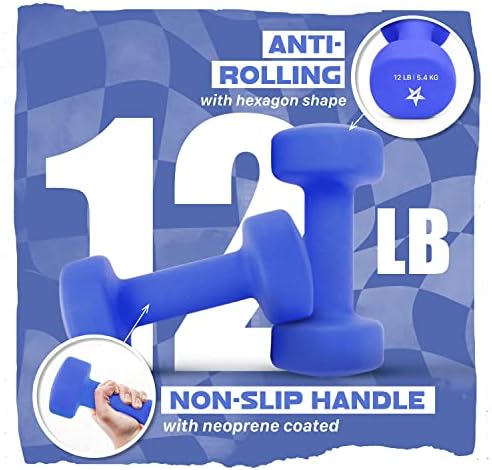 Yes4All Neoprene Coated Dumbbell Hand Weight Sets of 2 - Multiple Weight Options with 15 Colors, Anti-roll, Anti-Slip, Hexagon Shape