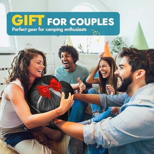 CANWAY Double Sleeping Bag Flannel for Adults Cold Weather Queen Size Two Person Sleeping Bags for Camping with 2 Pillows