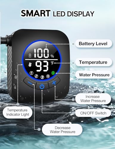 Portable Shower for Camping 8000mAh with 3X Stronger Water Flow, Portable Camping Shower with 5 Pressure Levels, 4 Spray Modes, 26oz Ultra Lightweight, IPX8 Waterproof
