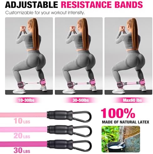 Ankle Resistance Bands with Cuffs, Ankle Bands for Working Out, Ankle Resistance Band for Leg, Booty Workout Equipment for Kickbacks Hip Fitness Training, Exercise Bands for Butt Lift Women