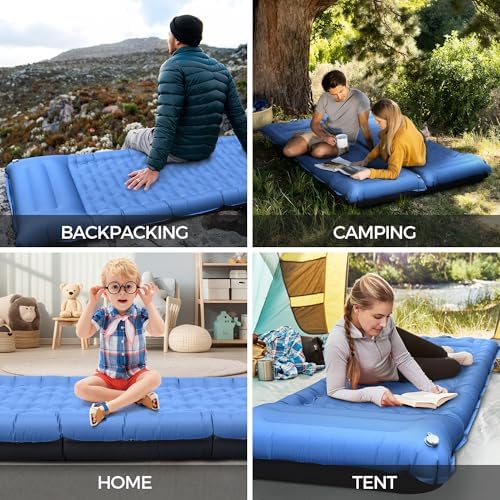 Camping Sleeping Pad, 6.8'' Extra Thickness Reinforced Sleeping Pad for Camping with Pillow Built-in Foot Pump, 79 * 28IN Ultralight Self Inflating Air Mattress Mat for Backpacking Hiking Tent