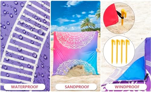 Beach Blanket Waterproof Sandproof Beach Mat 79" X 83" /10'x9'for 2-8 Adults Quick Drying Outdoor Picnic Mat Beach Accessories for Travel, Camping, Hiking