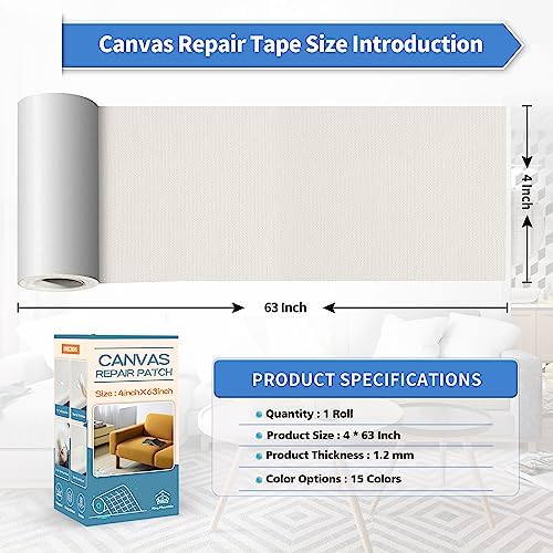KING MOUNTAIN Canvas Repair Tape,Outdoor Gear Patch, 4×63 Inches,Waterproof,Self-Adhesive for Repairing Boat Covers,Sun Shades,Sofas,Tents,Lounge Chairs,Awnings (Off White)