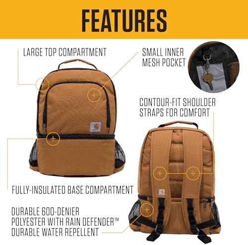 Carhartt Insulated 24 Can Two Compartment Cooler Backpack, Fully-Insulated Base, Durable Water-Resistant for Camping, Beach & Travel