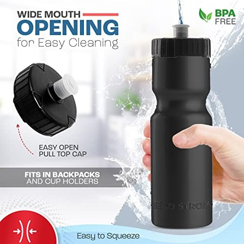 50 Strong Sports Water Bottles – Reusable 22 oz BPA-Free Plastic Bottles with Pull Top Cap – Made in USA – Top Rack Dishwasher Safe – Fits Most Bike Cages Brand