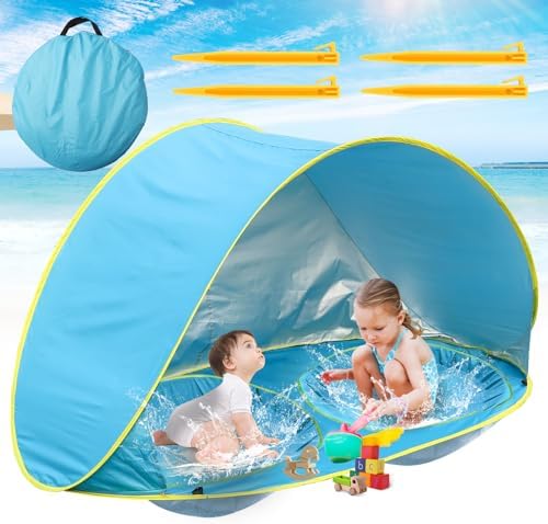 Baby Beach Tent-2 Pools Pop Up UPF 50+ Sunshade with Carry Bag, Portable for Travel,Beach,Camping,Indoor