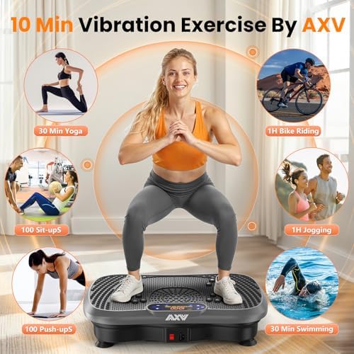 AXV Vibration Plate Fitness Platform Exercise Machine Vibrating Lymphatic Drainage Shaking Full Body Shaker Workout Vibrate Stand Shake Board Sport Gym for Weight Loss Fat Burner for Women Men