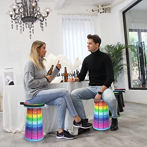 ALEVMOOM Upgraded Portable Collapsible Folding Stool with Cushion Retractable Telescoping Stool for Adults Sturdy Capacity 440lbs Camping Stool for Outdoor Hiking Garden BBQ with Bag