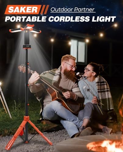 Saker Portable Camping Light with Stand 73.2" Rechargeable Work Light 800/3200 Lumen 4000/6500K Dimmable Camping Light for Outdoor Work, Power Outages, Fishing LD10 Orange
