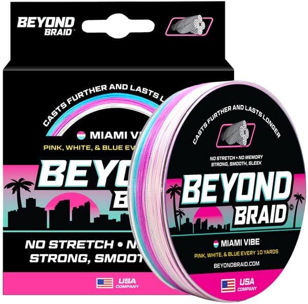 Beyond Braid Braided Fishing Line -Super Strong - Abrasion Resistant - No Stretch -Blue Camo, Moss Camo, White, Green, Pink, Blue, 4 Strand 8 Strand