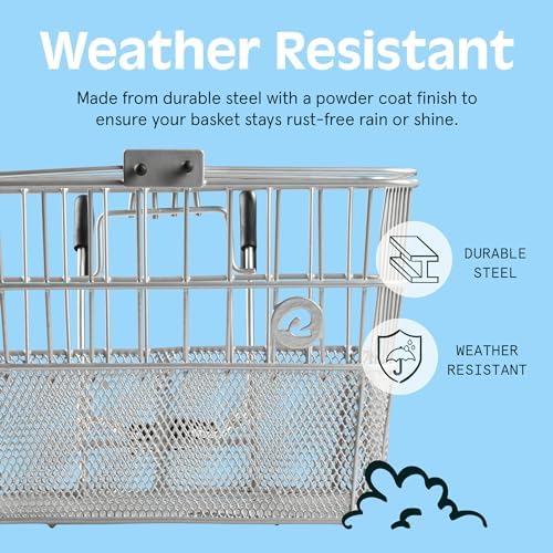 Retrospec Apollo Detachable Front Bike Basket Steel Half-Mesh with Integrated Detachable Hooks and Built-In Handle, Easy Assembly and Portability for Bicycles