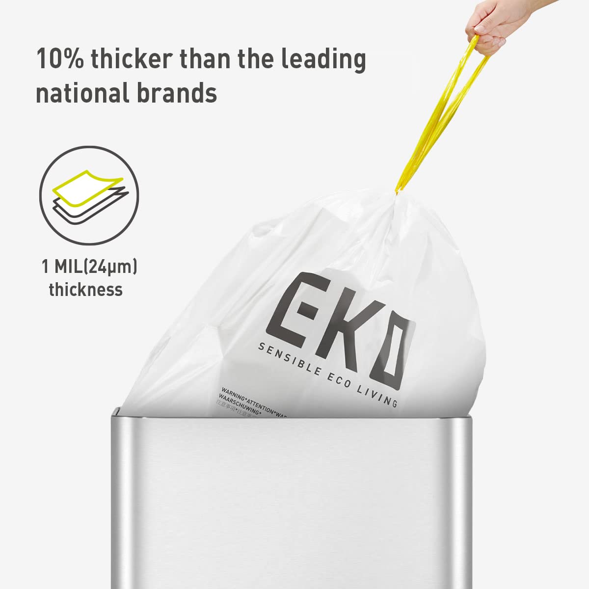 EKO Easy-Dispense Roll of 60 Count Extra-Strong Drawstring Kitchen Trash Bags - 21 Gallon Garbage Bags (79.5L) 1 pack, Code G