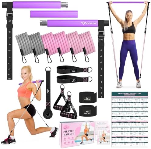 Pilates Bar Kit with Resistance Bands, Multifunctional Yoga Pilates Bar with Heavy-Duty Metal Adjustment Buckle, Portable Home Gym Pilates Resistance Bar Kit for Women Full Body Workouts