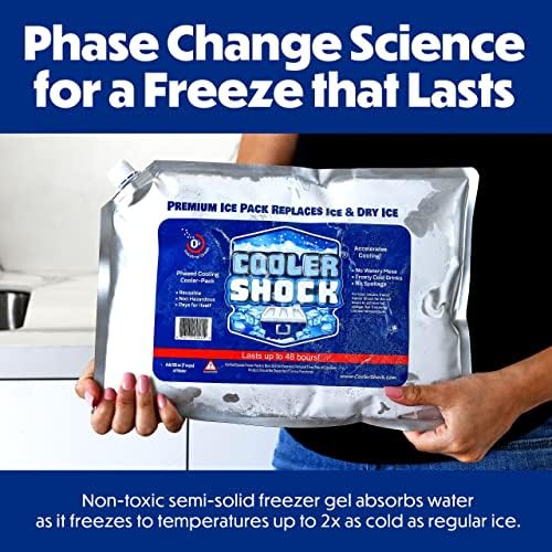 Cooler Shock Reusable Ice Packs for Cooler - Long Lasting Cold Freezer Packs for Coolers and Lunch Boxes - Cooler Ice Packs for Camping Gear, Fishing, Road Trips, Beach Must Haves