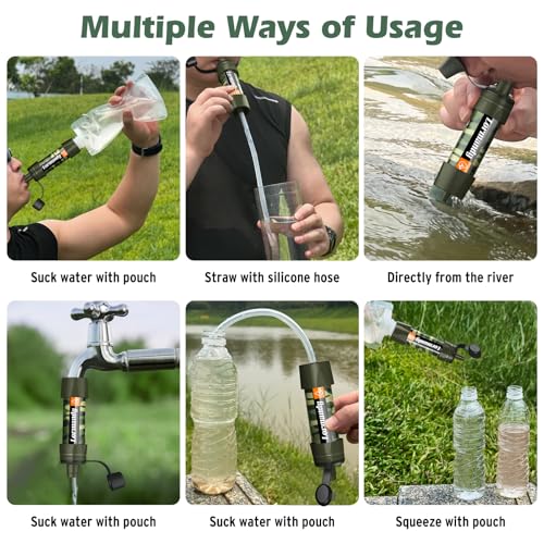 Personal Straw Water Purifier - Mini Water Filtration System, Straw Water Purification System, Portable Water Filter - Outdoor Emergency and Survival Gear for Hiking, Camping Accessories and Travel